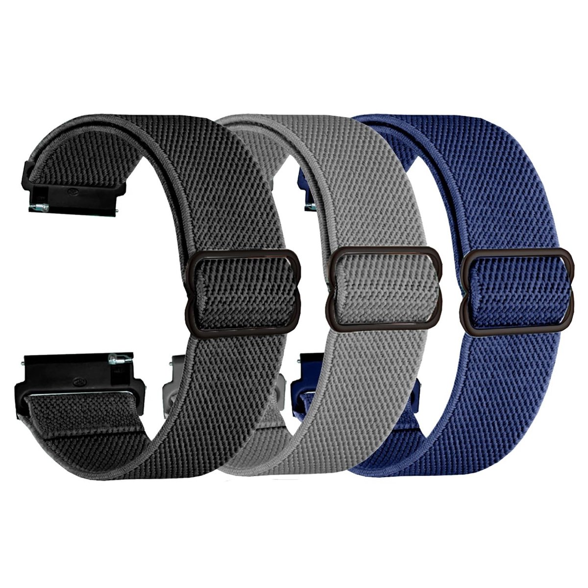 3-delige Nylon Horlogeband Set - Verstelbaar, Ademend en Comfortabel - Zwart, Donkerblauw, Donkergrijs