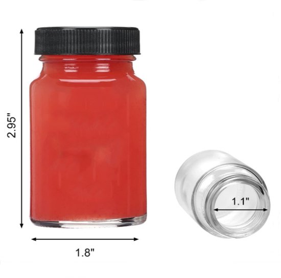 60 ml Plastic Shot Bottles voor Vullen - 12 Herbruikbare Kleine Glazen Mini Flessen met Labels voor Sap - Gember - Shotflesjes Kleine Glazen Flesjes met Lekvrije Dop - Specerijen - Zwart — afbeelding 3