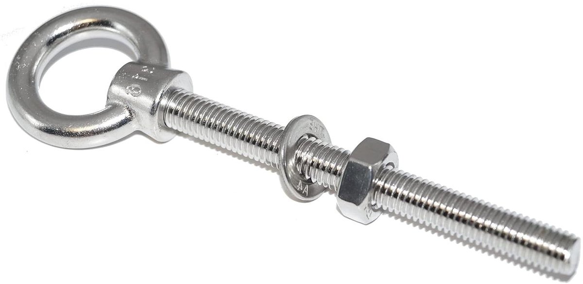Oogbout M6X60 roestvrij staal A4 4 stuks - ringbout met metrische schroefdraad, sluitring en moer - oogbout/oogbout - NIRO, Nirosta, AISI 316