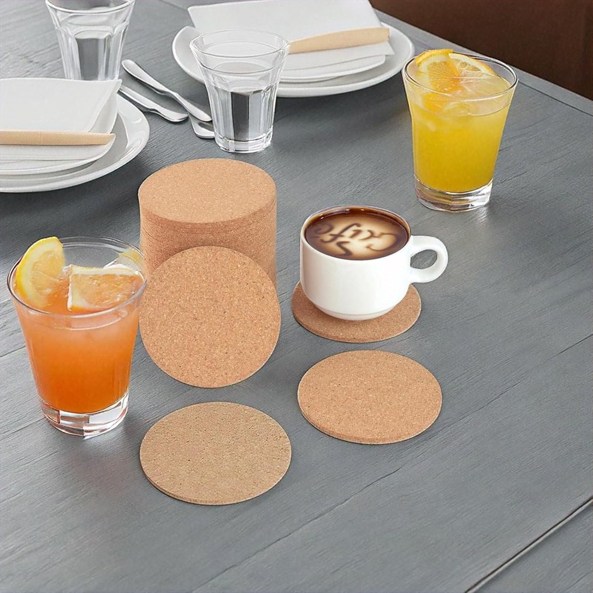 Kurk Onderzetters - Drankmatten - Tafelbescherming - Absorberend Materiaal - 9 cm Rond - Geel