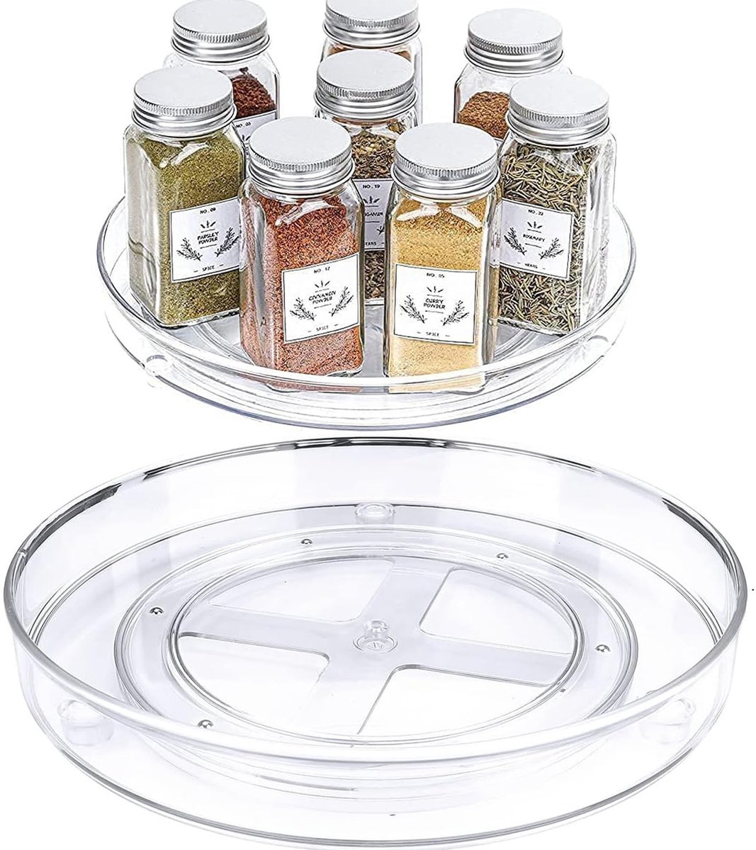 MTTProducts - Lazy Susan Rotating Plate - Keuken Organizer - 360° draaibaar - Transparant - Voor specerijen, olie en jam - Handig voor koelkast en kast