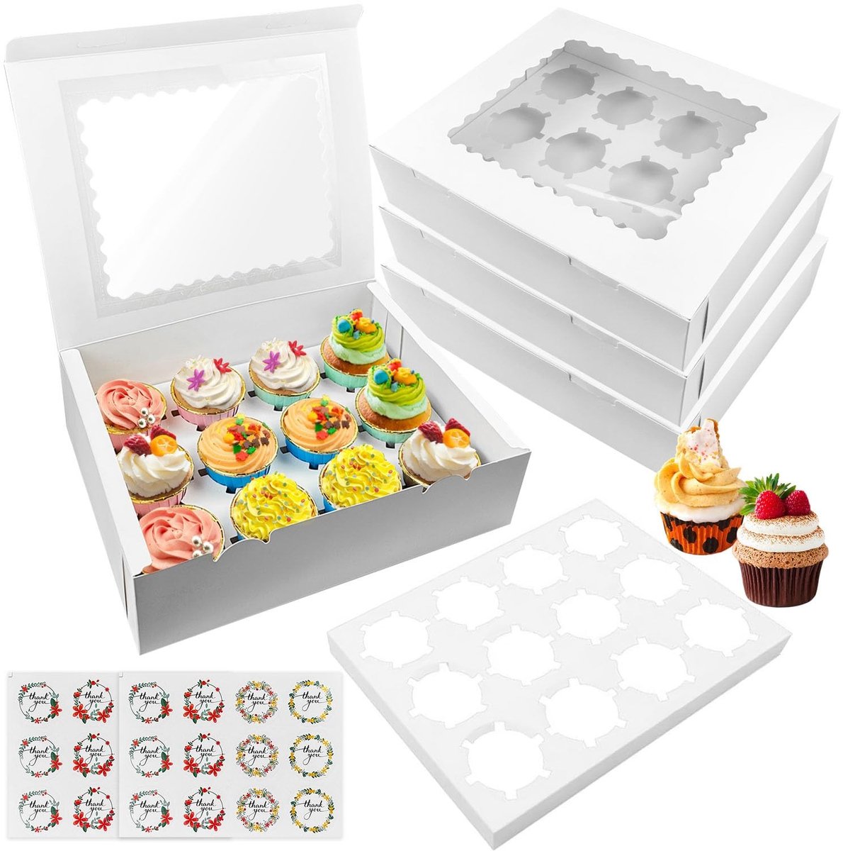 MTTProducts - Candy dozen - Cupcakehouders - Transparant venster - Wit - Muffinhouders - Geschikt voor feesten - 10 stuks