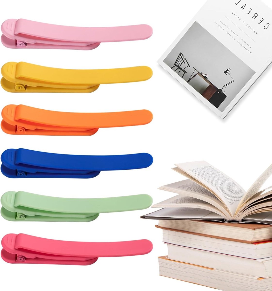 6 Stuks Automatische Boekenleggers voor Kinderen - Papieren Leesaccessoires, Siliconen Boekenleggers voor Boeken en Studie