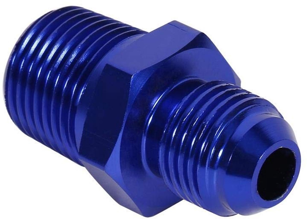 Allecto - AN6 naar 3/8" Fitting Adapter - Aluminium Mannelijke Flare - Blauw - Brandstof en Olie - Universele Toepassing - Compact formaat