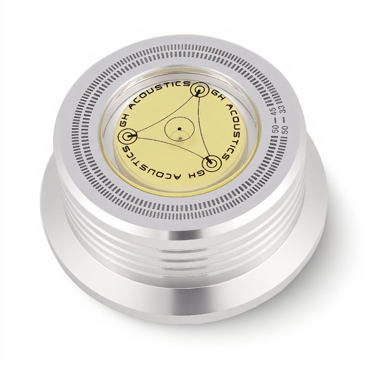 Allecto - Record Stabilizer - 3 in 1 - Vermindert Vibrationen - Zilver - Optimaliseer Geluidskwaliteit - Voor LP Spelers - Inclusief Bubble Level