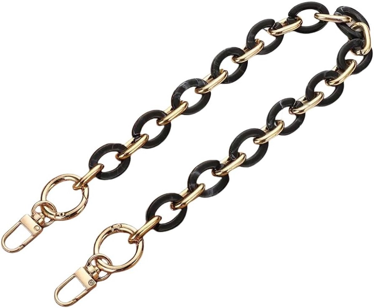 Tasriemen Set - Gouden Ketting Acryl Hars - 60 cm Lengte - Vervangende Metalen Schouderriem - Voor Handtas Portemonnee DIY - zwart