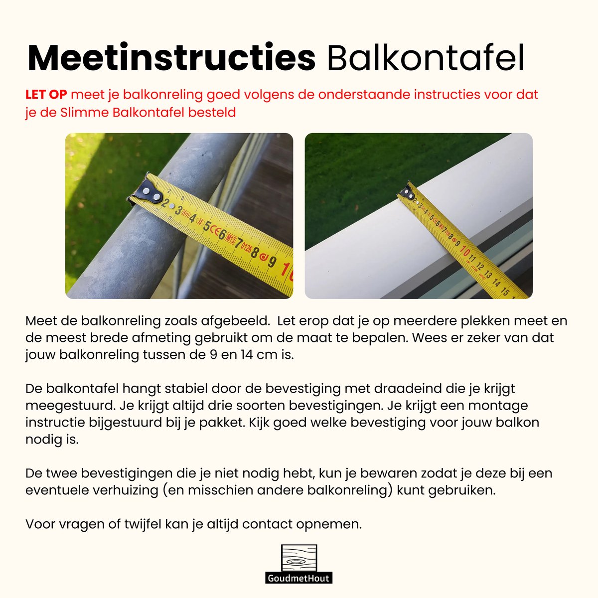GoudmetHout® Balkontafel Hangend & Inklapbaar - 99 cm Hout - Inklapbare Balkonbar - Klap tafel Klein - Hangtafel Balkon Buiten - Relingdikte vanaf 9 t/m 14 cm - Bijzet tafeltje - Transparant Wash thumbnail 6