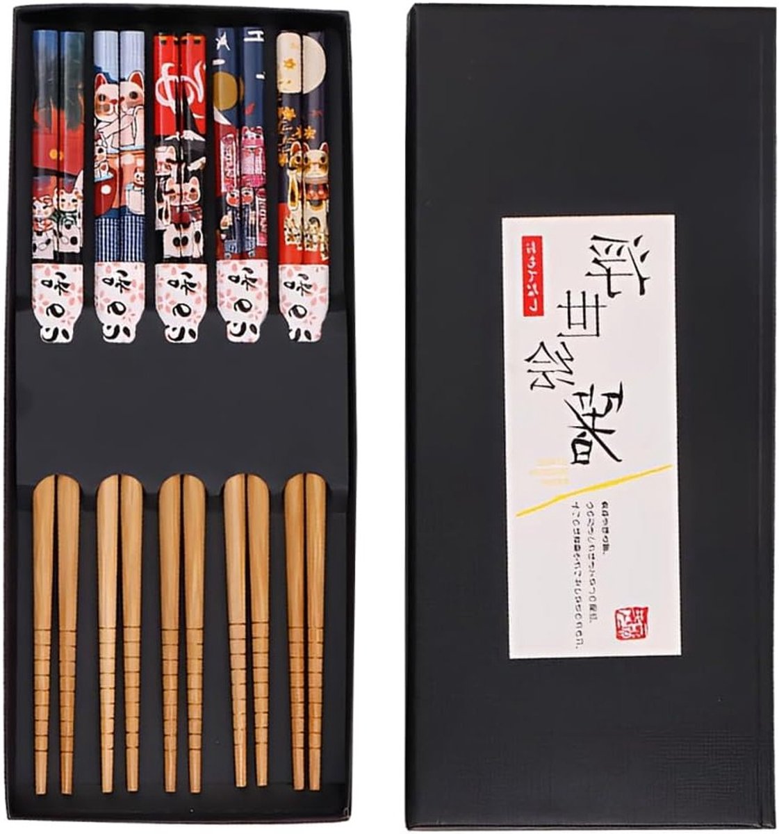 Set van 5 Herbruikbare Bamboe Eetstokjes met Doos, Perfect voor Sushi, Rijst en Noodles, Ideaal voor Feestdagen en Speciale Gelegenheden