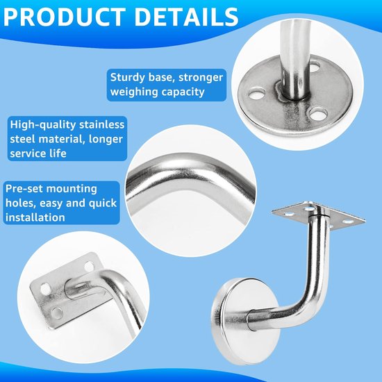 aladdien - Handrail Beugels - Stevige Wandbevestiging - Handrail Steun - Set van 8 - Geschikt voor Trapleuningen - 60x60 mm van Merkloos — afbeelding 5