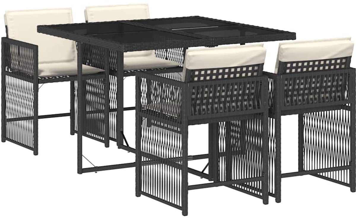 Balkonset 4 personen - Tuinset - Bistroset - Zwart- Weerbestendig - 5 delig - 4 stoelen - 4 personen - Staal