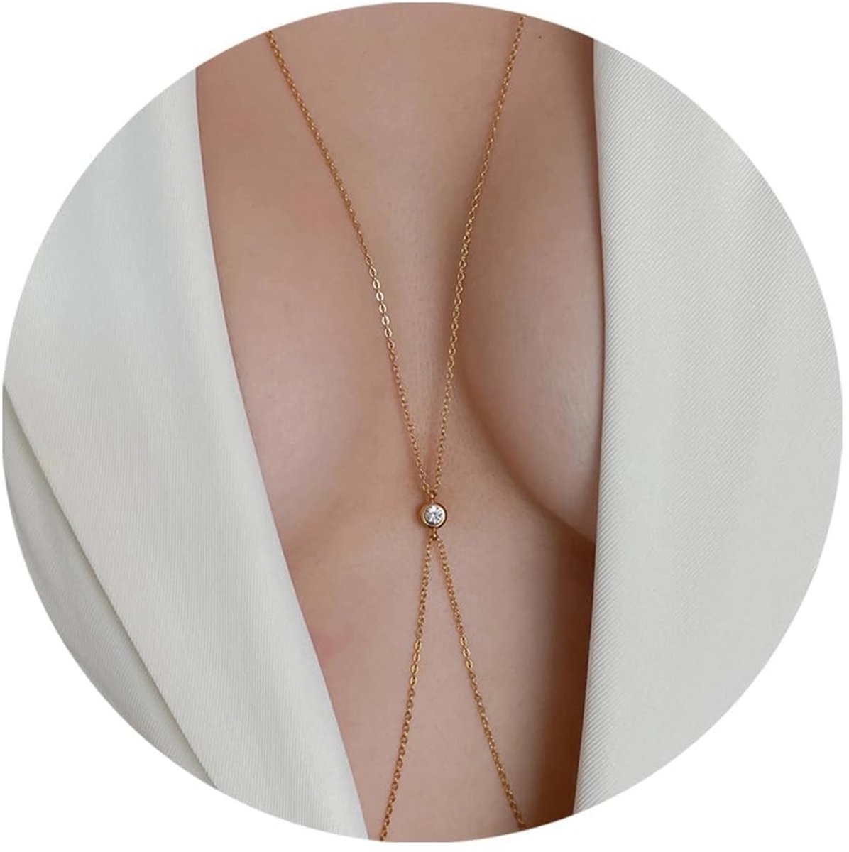NTHProducts - Sexy Body Necklace - Crossover Bikini Bra - Uniek ontwerp - Goud - Kristallen Body Chain - Perfect voor zomerstrand - Multilaag