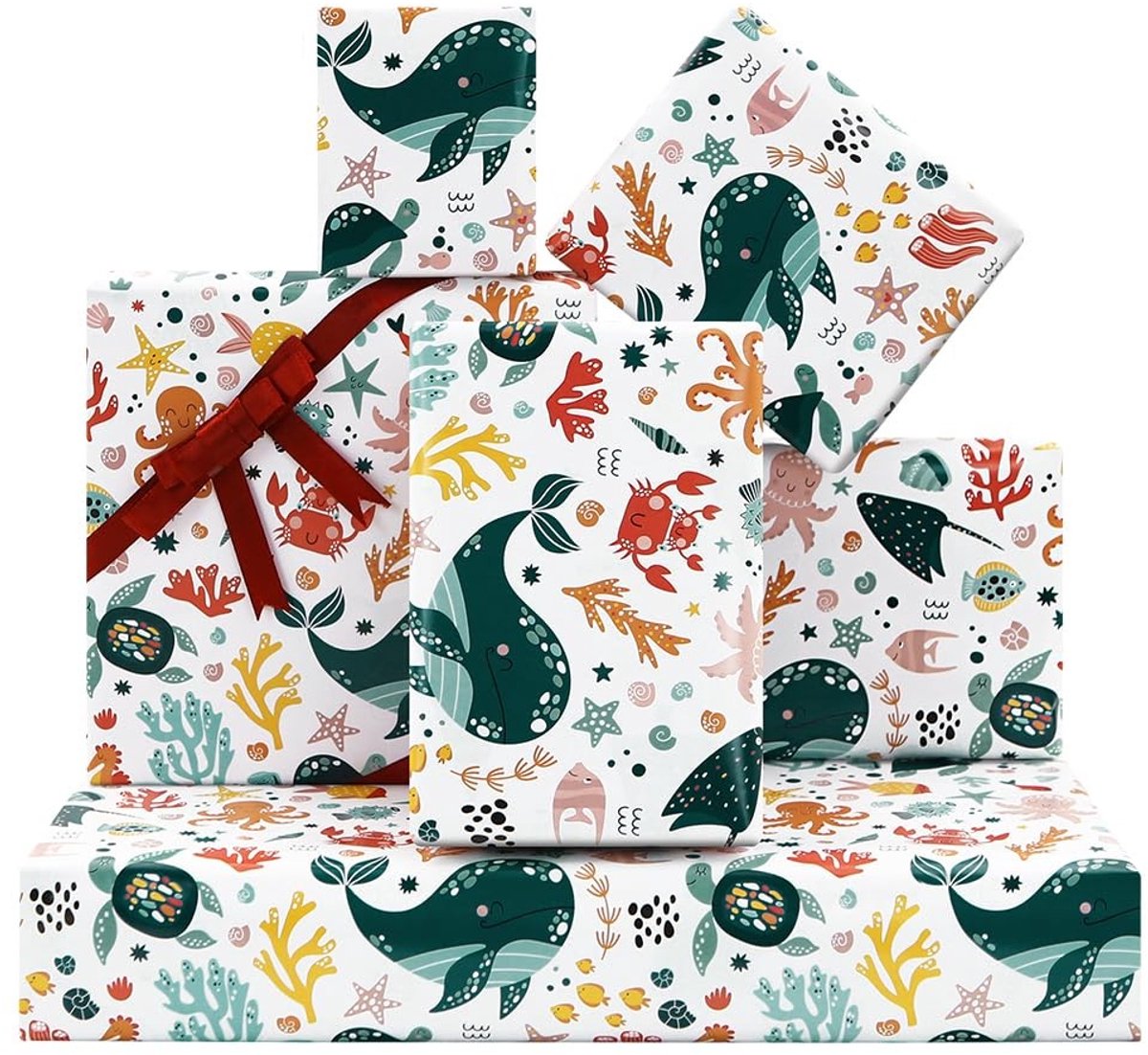 NTHProducts - Ocean Wrapping Paper - Verjaardagsinpakpapier - Onderwater thema - 4 grote vellen - Feestelijke inpakservice - Geschikt voor kinderen - D...
