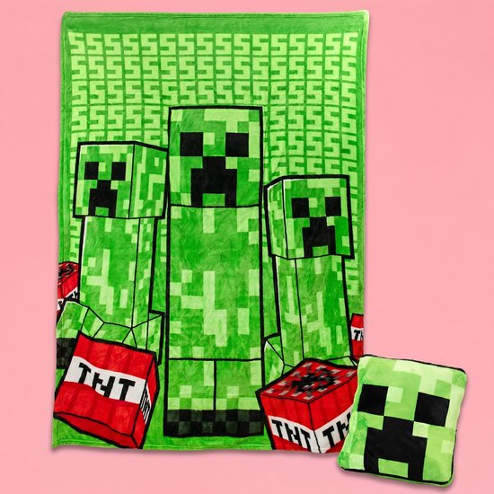 Minecraft Creeper 2‑in‑1 Cushion Blanket – Officieel Gelicentieerde Zachte Opvouwdeken, 120 × 150 cm- Paladone