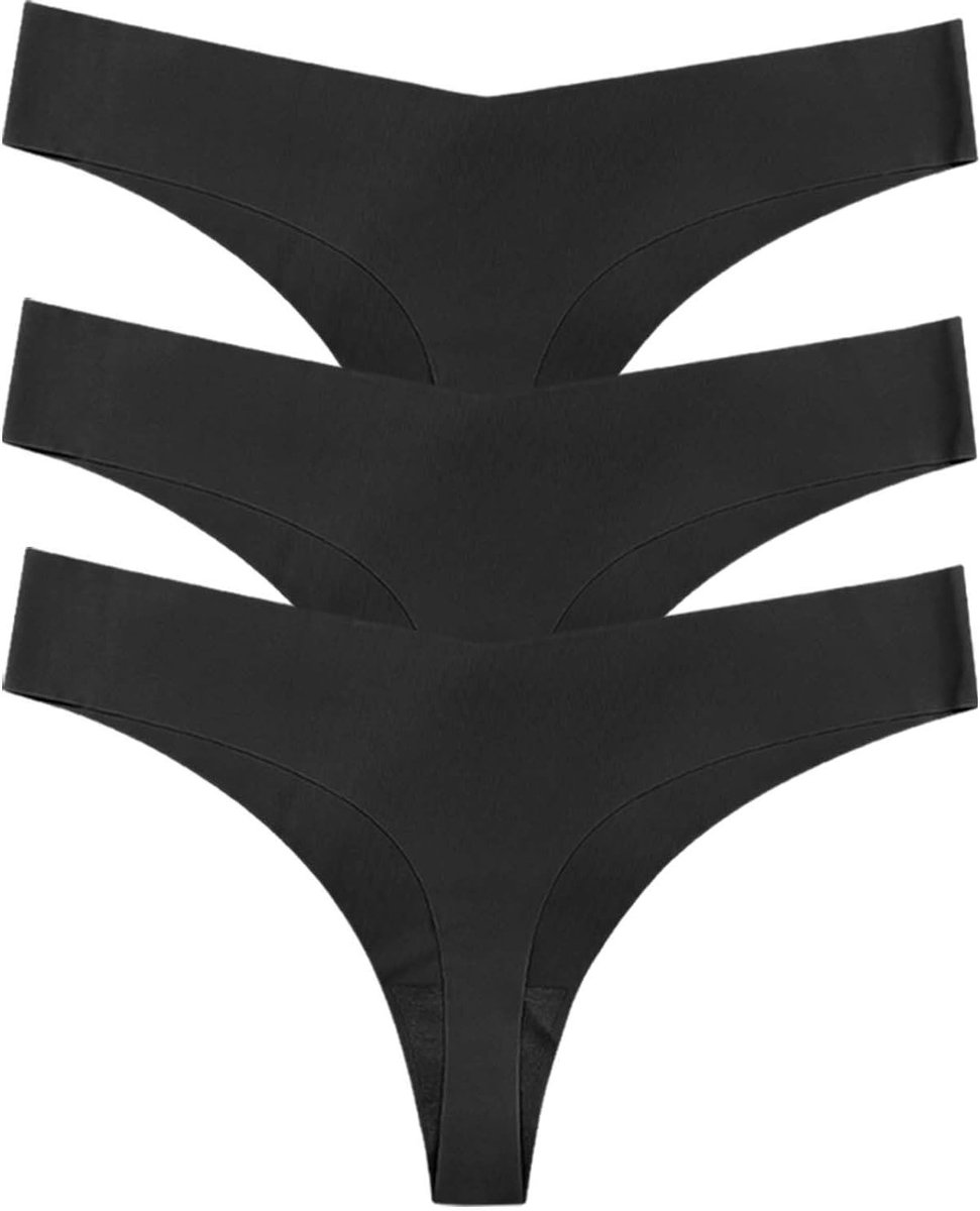 Naadloze Dames Thongs 3-Pack - Onzichtbare Ondergoed met Comfortabele Stretch Pasvorm en Zachte Bedekking voor Dagelijks Gebruik (Zwart, Medium)