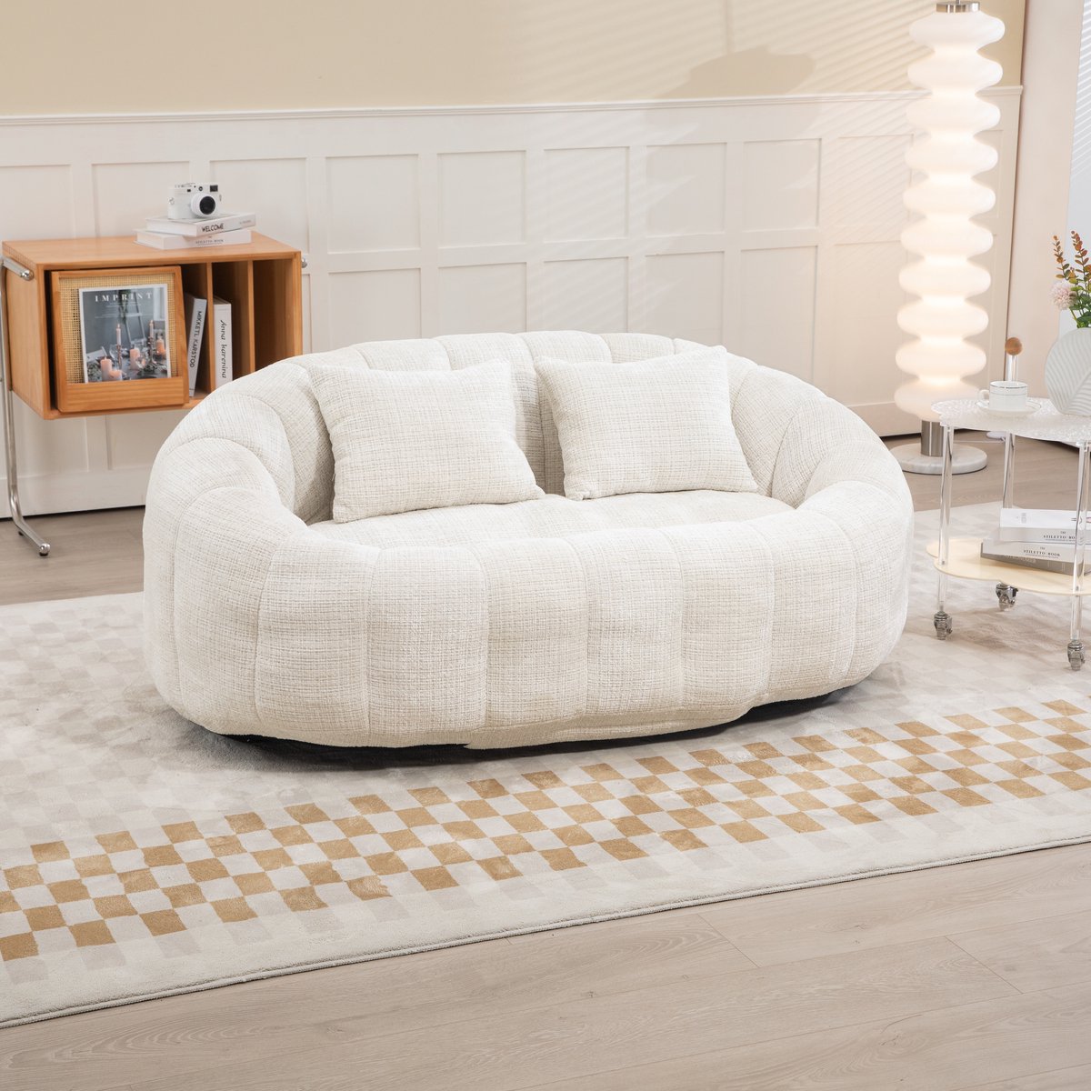 FloraGrace Loungestoel 150 x 95 x 63 cm - Chenille Met Hoge Rug En Armleuningen - Voor Woonkamer Of Slaapkamer - Beige