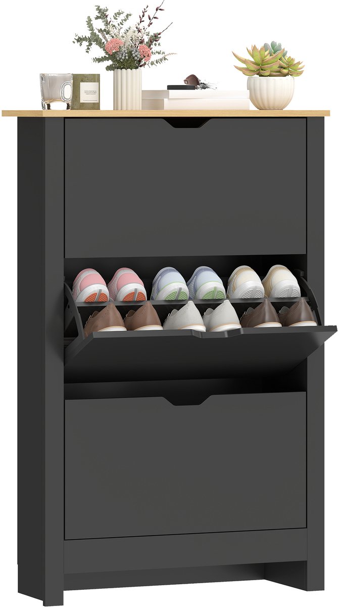 HOMCOM - Opklapbare schoenenkast - Hout - 72x26x112cm - Zwart