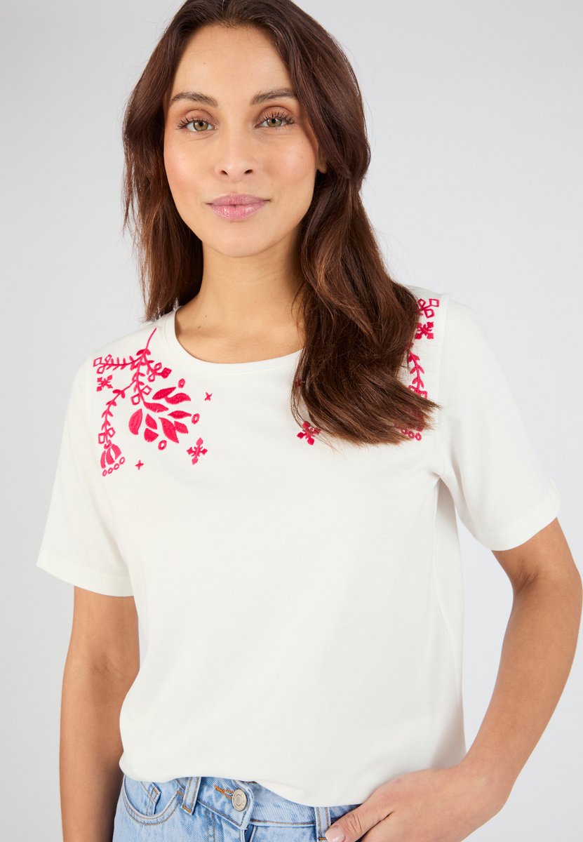 Damart - T-shirt geborduurd zuiver katoen - Dames - Wit - M