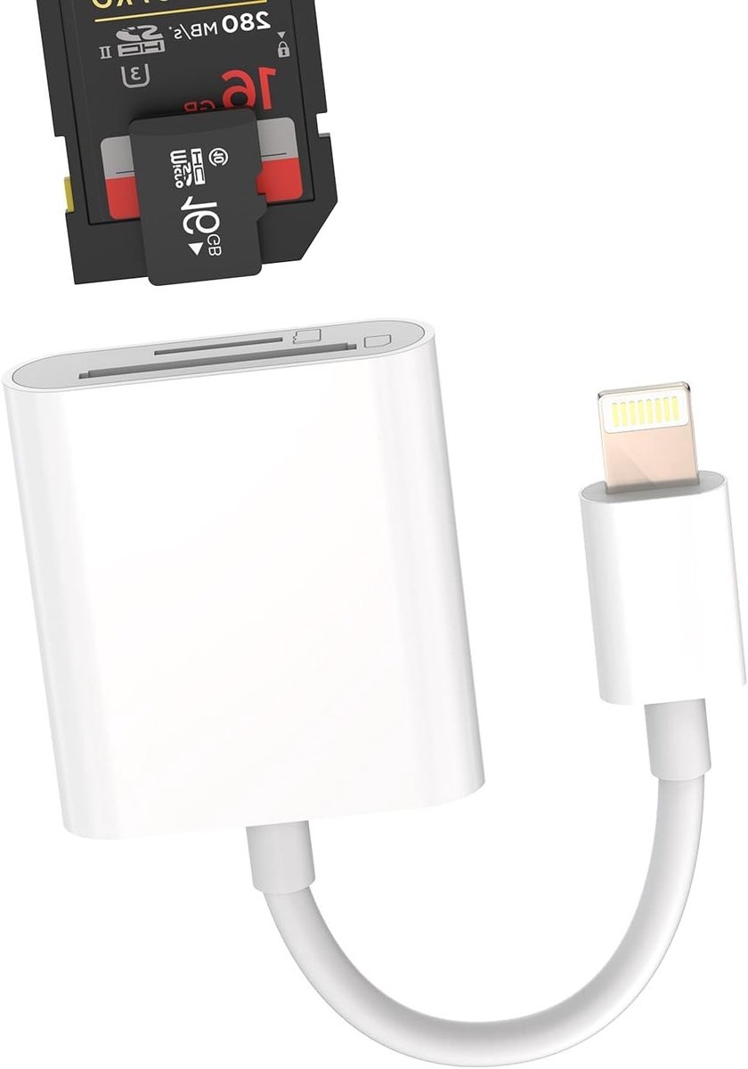 SD Card Reader voor iPhone en iPad - 2-in-1 Lightning Jack en Micro SD Lezer voor Externe Geheugenuitbreiding en Foto-overdracht
