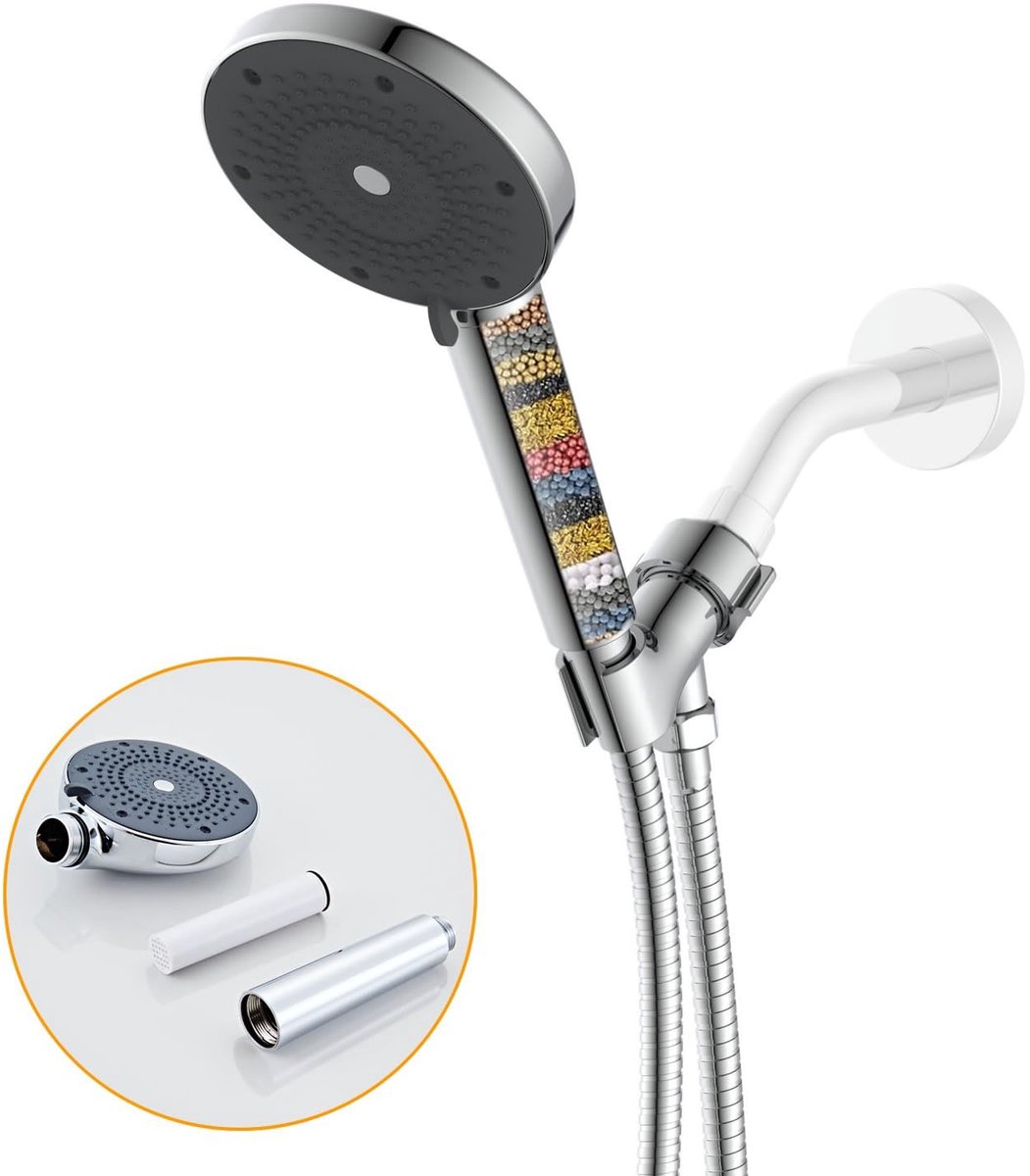 Seb2 - Hard Water Filter Douchekop - Handheld Douche - Hoogdruk - Polished - 3 Spray Jet Modes - Verwijder Residual Chlorine - Geschikt voor Bad...