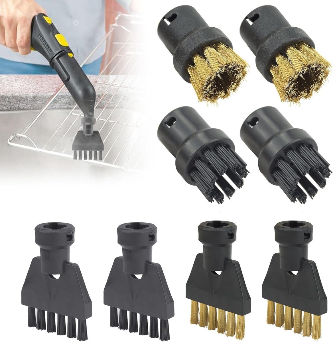 Set van 8 Stoomreinigers, Krachtige Reinigingsborstel, Ronde Borstel, Mondstuk, Power Nozzles, Handstoomreiniger voor Keuken en Meubels