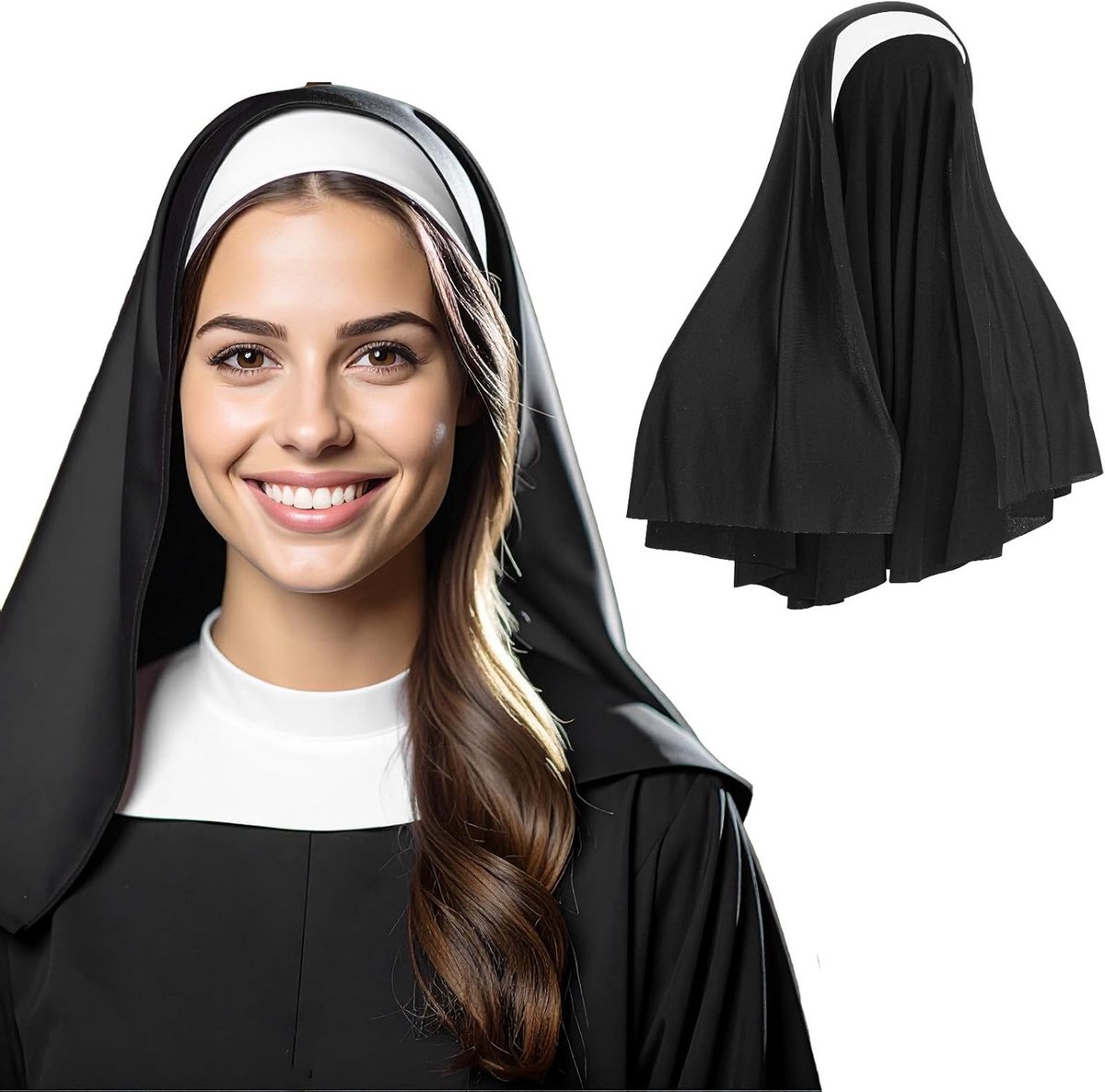 Elegante Nonnen Hoed voor Halloween, Kostuumaccessoire voor Cosplay en Feestjes, Zwart en Wit Design, Perfect voor Theatrale Optredens