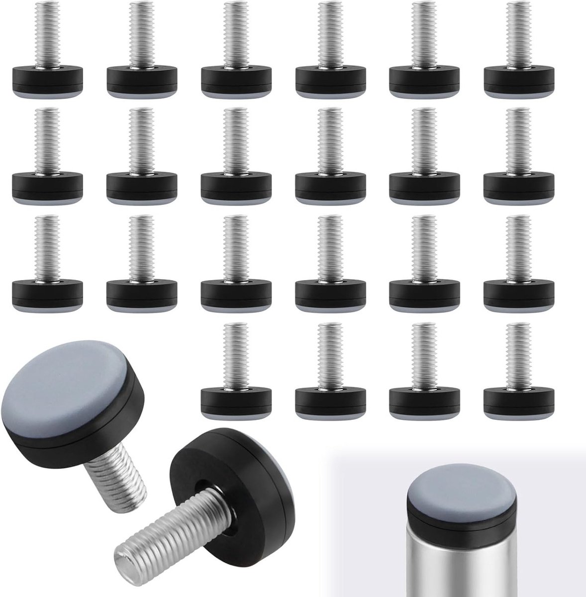 24 stuks ronde meubelglijders met schroefdraad, Ø 20 mm, verstelbare stoelglijders voor bescherming van vloeren en meubels, PTFE glijders