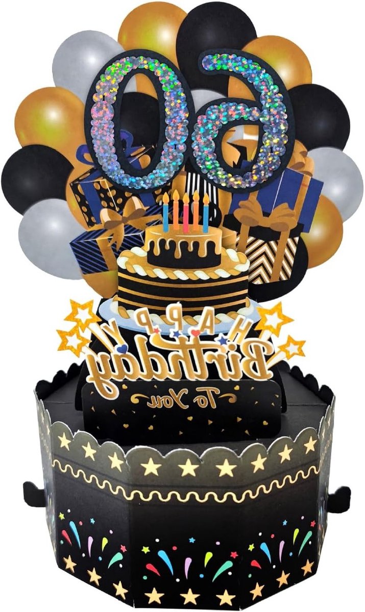 3D Pop-Up Verjaardagskaart voor 60ste Verjaardag met Envelop voor Ouders en Grootouders, Uniek en Creatief Geschenk