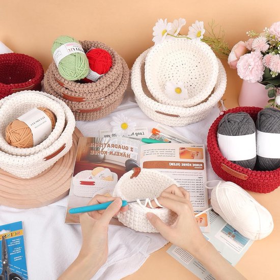 Haakset voor beginners - 2 maten vierkante manden, inclusief handleiding en zelfhaakmateriaal voor creatief haken van Merkloos — afbeelding 2
