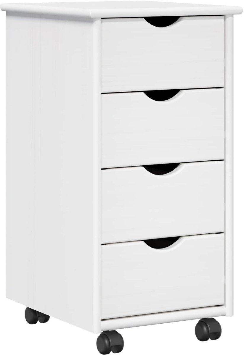 vidaXL - Rollende - kast - met - wiel - Wit - 34 - x - 39 - x - 65,5 - cm - Massief - vure