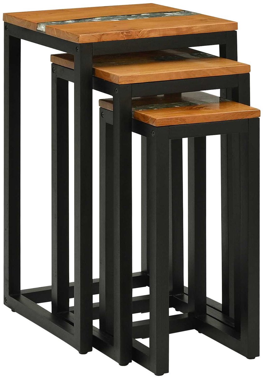 vidaXL Nesttafel - WEERT - 3 - st - 39 - x - 39 - x - 71 - cm - Massief - Teakhout - Bruin