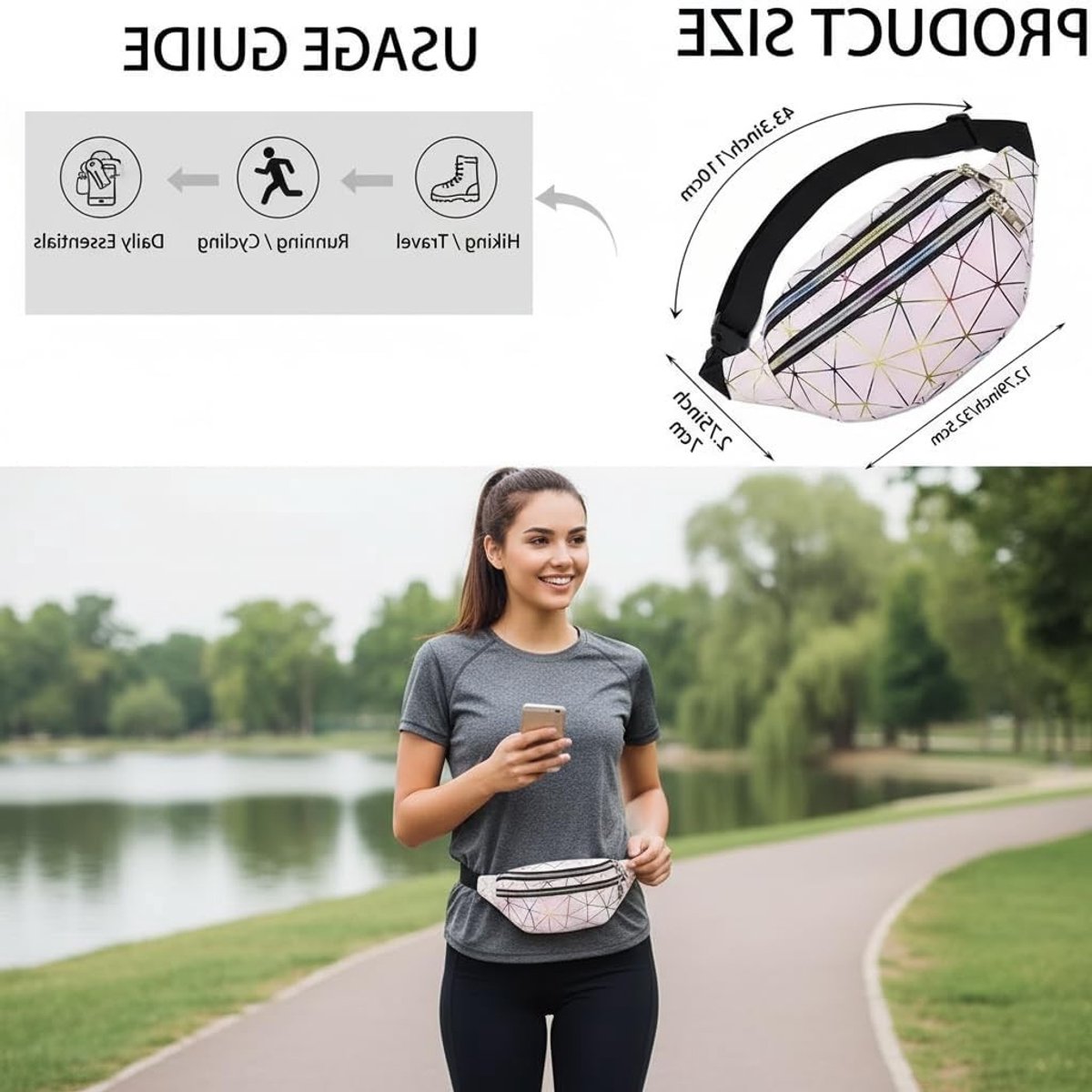 Holografische heuptas voor reizen, sport en dagelijks gebruik - waterdichte riemtas met geometrisch design, ideaal als verjaardagscadeau