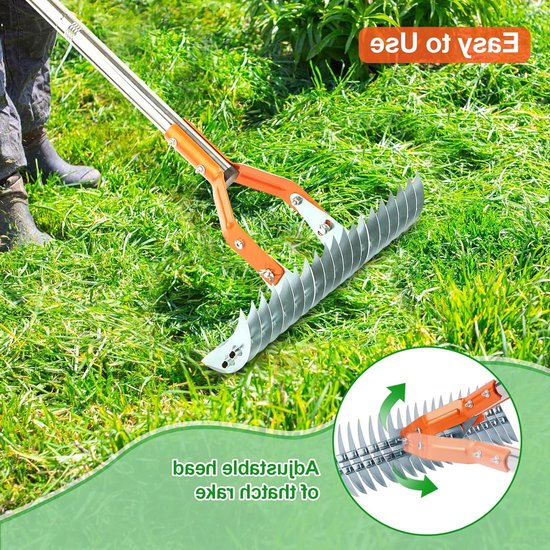 Krachtige 15 Inch Grasmaaier Hark met Handschoenen, 162cm Veelzijdige Riek voor Verdord Gras, Tuinonderhoud en Grondreiniging — afbeelding 4