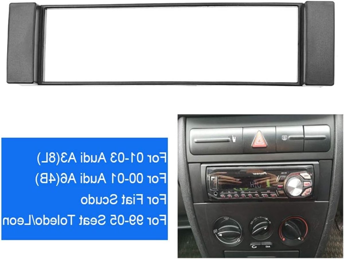 Fascia 1 DIN Frame voor A3 8L, A6 4B, Seat Toledo, Leon en Fiat Scudo - Stereo Facia Plate en Dash CD Trim Kit voor Radio Installatie