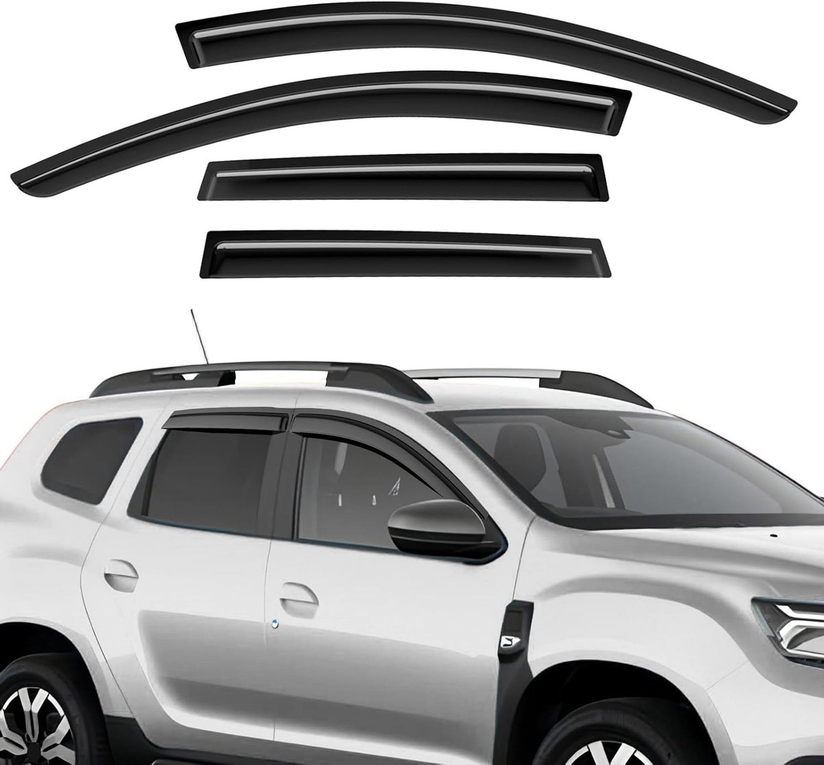 Winddeflector Zwart Geschikt voor Dacia Duster II 2018+ - Auto Raam Plak Regenafstotend, Set van 4 - Verhoog Comfort en Bescherming
