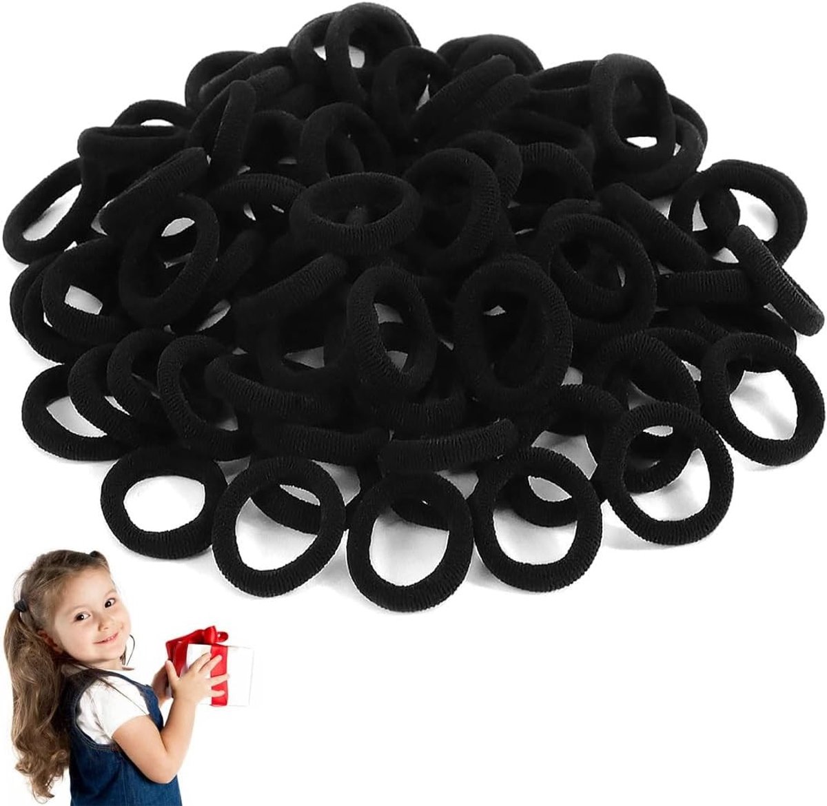 Mini-haarelastiekjes voor baby's en kleine meisjes - 100 zachte zwarte elastiekjes voor paardenstaarten en haarstyling