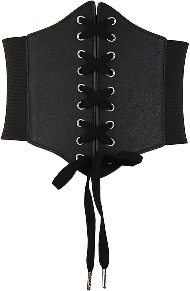 Elastische Zwarte Corsetriem voor Dames - Retro Stijl, Brede Tailleband voor Kostuum, Carnaval en Feestoutfits, Maat L