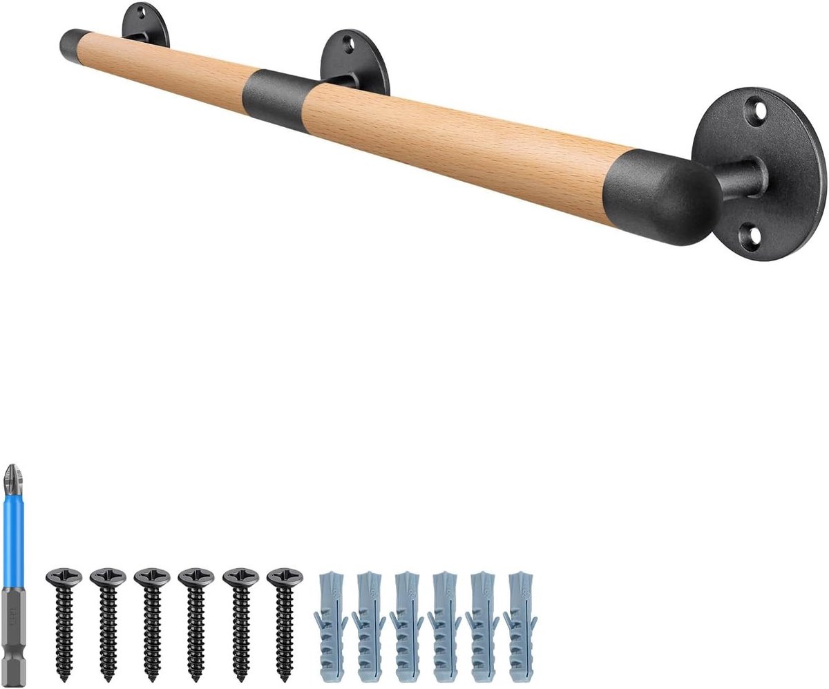 Houten leuning voor binnen, 81 cm, ronde handrail, antislip, veilig voor ouderen, trapleuningen, barrièrevrije trapleuningen