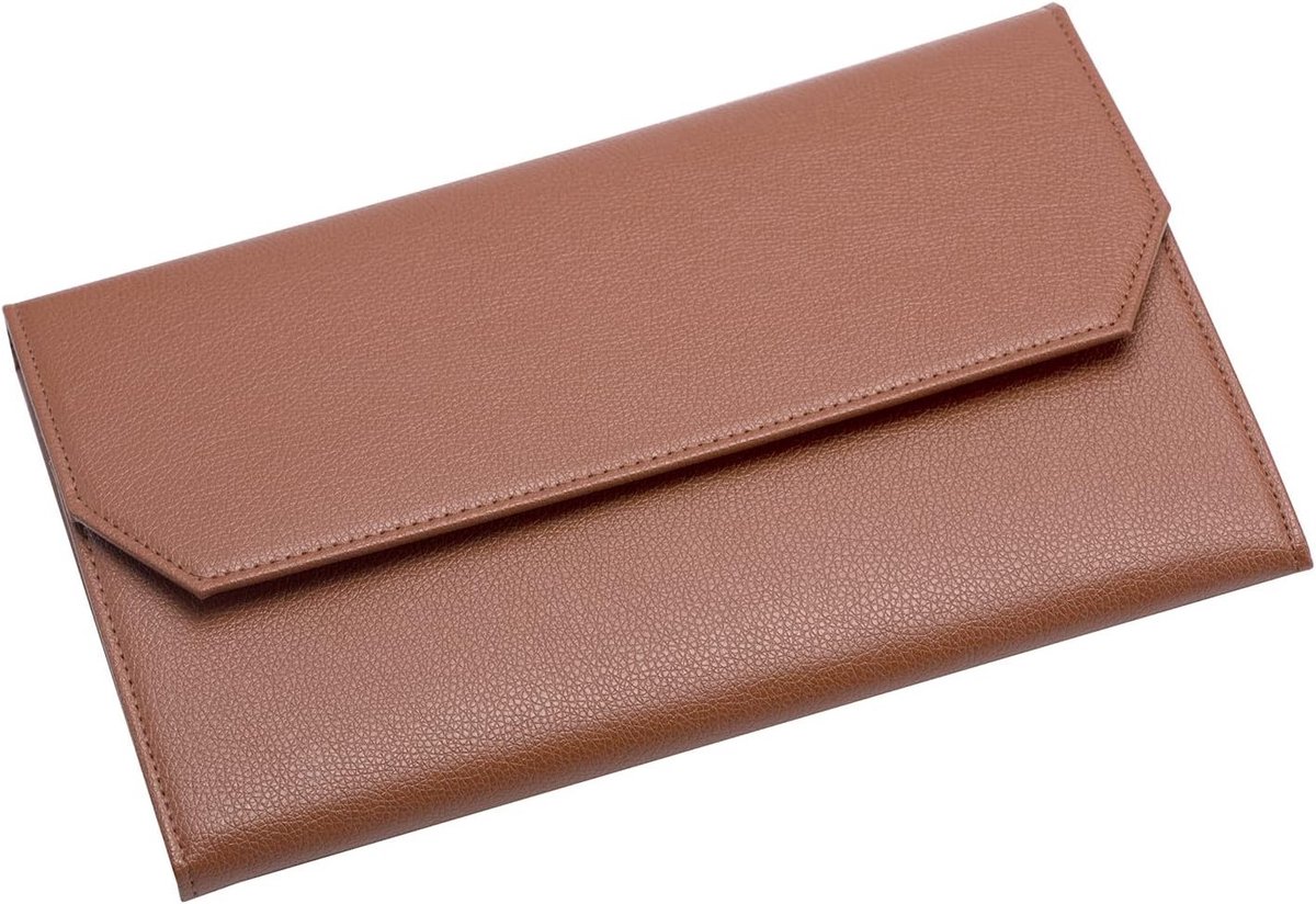 Erofa EDK Pencil Case with 12 Slots for Pens, Faux Leather and Waterproof Canvas Dividers, Brown