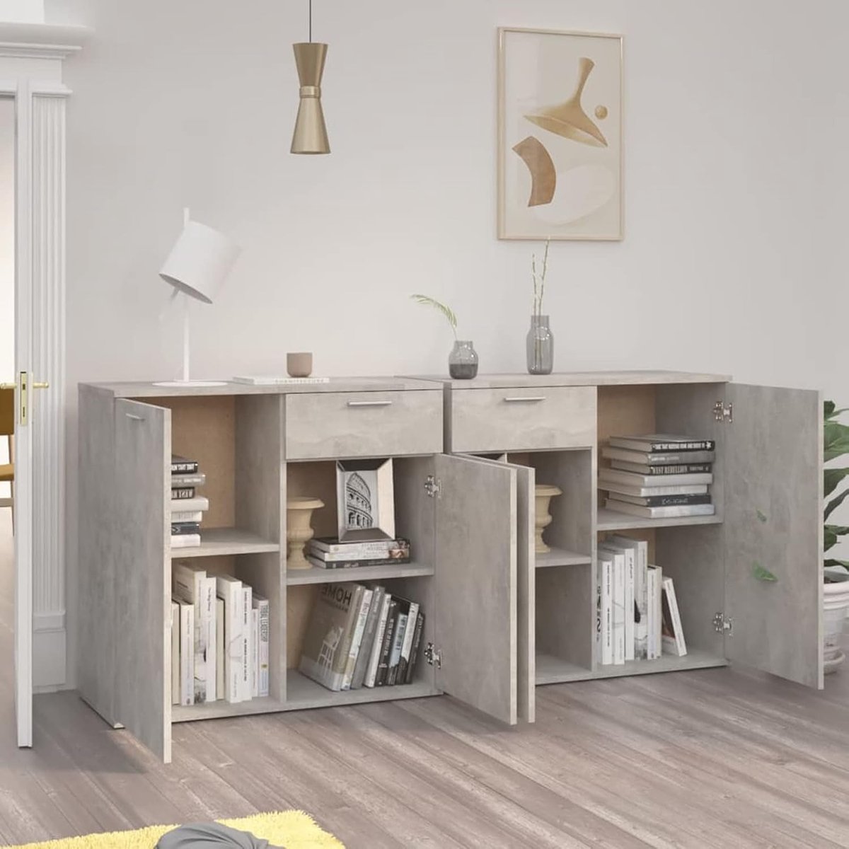 Lars Dressoir met Schuifdeuren en Laden - Opbergkast 160x36x75 cm - Betongrijs Industrieel Design