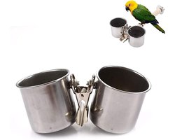 RVS Voer- en Waterbak voor Vogels met Clip - Ideaal voor Papegaaien, Parkieten en Nymphs