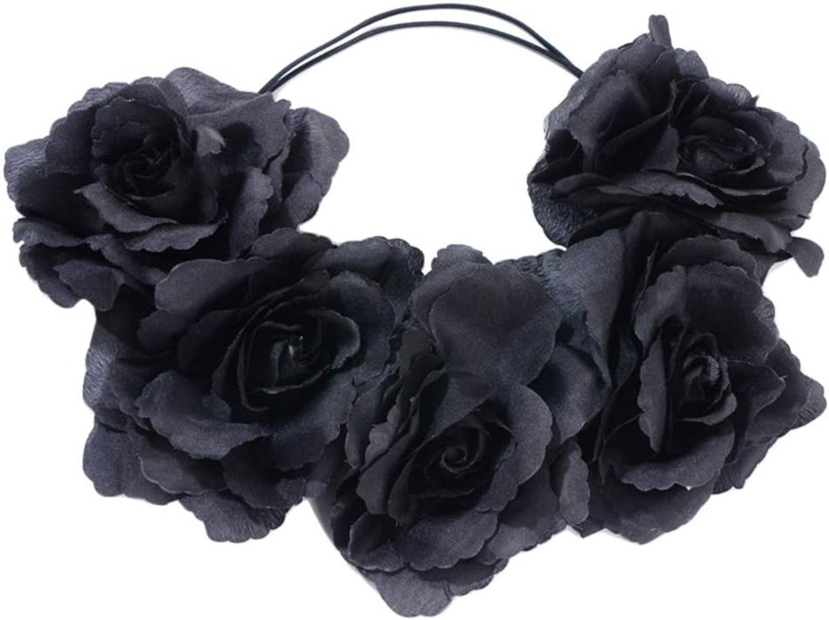 Bloemenkroon - Bloemenkrans Hoofdband - Bruiloft Festival - Elegante Roos - 24x11x2cm - Zwart