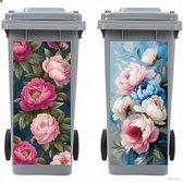 2 stuks vuilnisbakstickers, 38 x 82 cm, pioenrozen en bladeren, vuilcontainers, weerbestendig, grote vuilnisbakstickers voor buiten, voor oprit, tuin, muur, buiten- en binnendecoratie