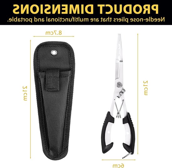 Hengeltang voor vissen, roestvrijstalen haakopener met tas, multi-vistang voor beginners, 21 cm, ideaal voor karper- en forelvissen — afbeelding 5
