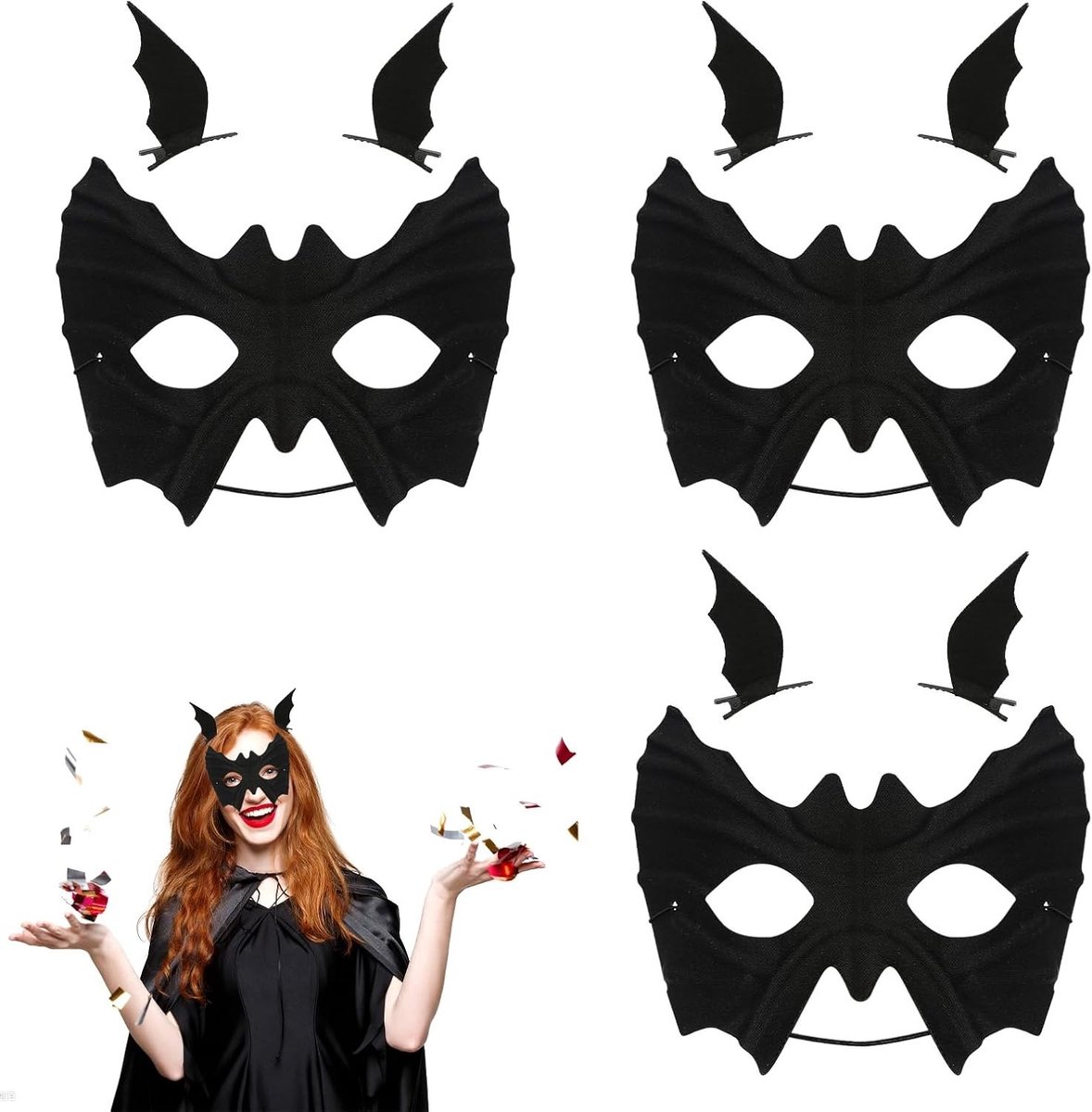 Set van 3 Halloween Vleermuismaskers met Haarspelden voor Carnaval en Cosplay Feestjes