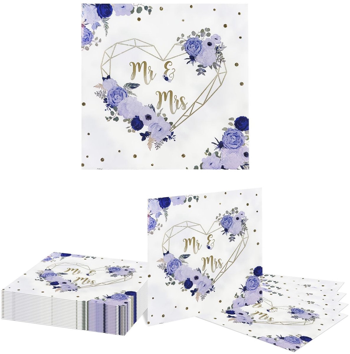 Seb3 - Trouwen - Feestelijke Servetten - Luxe - Bloemmotief - Blauwe en Witte Decoratie - Geschikt voor Bruiloften - 20 Stuks