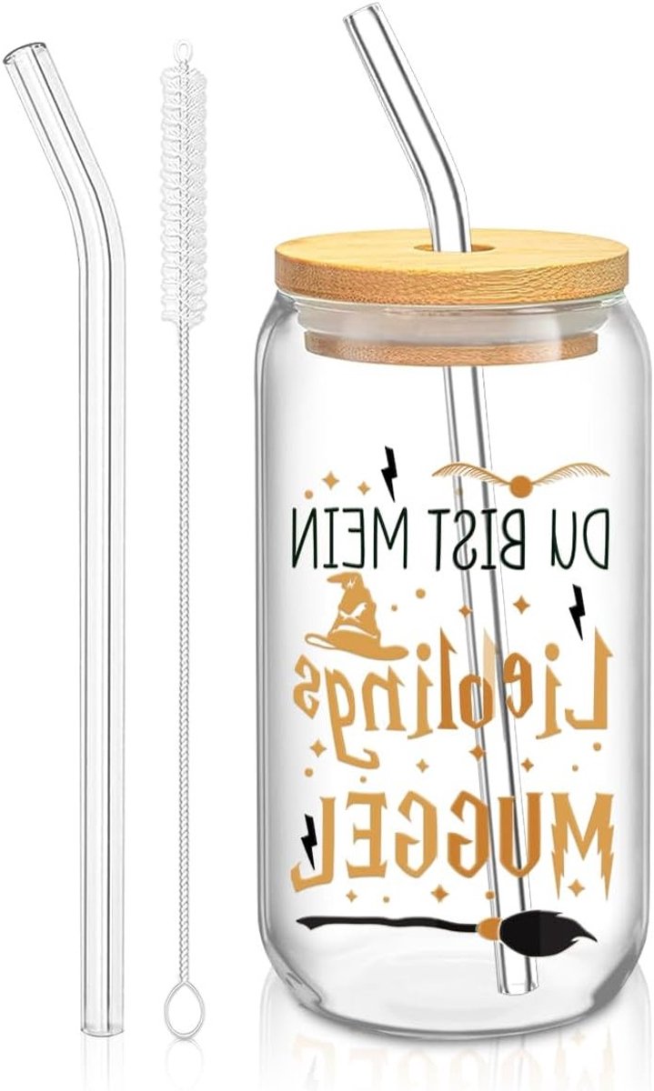 Glazen Beker - Drinkglas met Rietje - Warme Koude Dranken - Inclusief Deksel Rietje - 400 ml Inhoud - Transparant