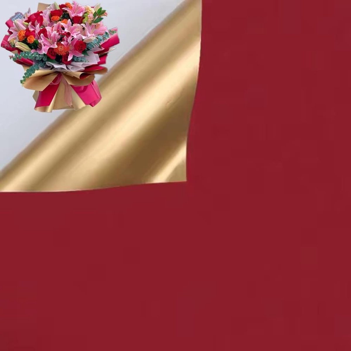 Dubbelzijdig inpakpapier met gouden bloemen, 20 vellen, waterdicht, 50 x 60 cm, ideaal voor cadeaus en feestelijke gelegenheden