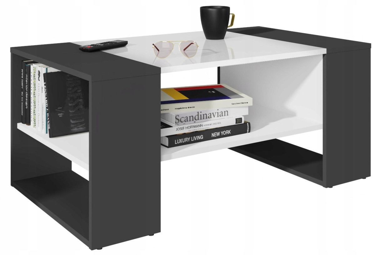 UFC MENO Serie - Salontafel - 100cm - Wit-Zwart - Prachtige Opslag