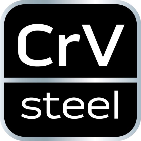 Logo 'CrV steel' in witte letters op een zwarte achtergrond.
