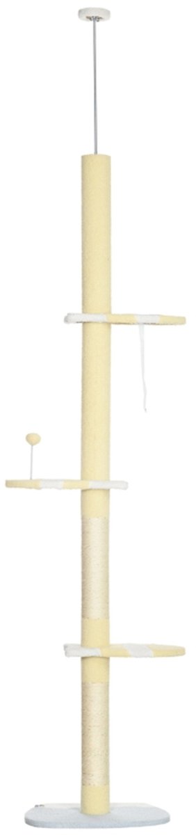 Plafondkrabpaal - Klimpaal kat - Hoge krabpaal - Krabmeubel - Verstelbaar - Antislip - Sisaltouw - Smal - Binnen - 260cm - Spanner - Geel/Wit/Blauw